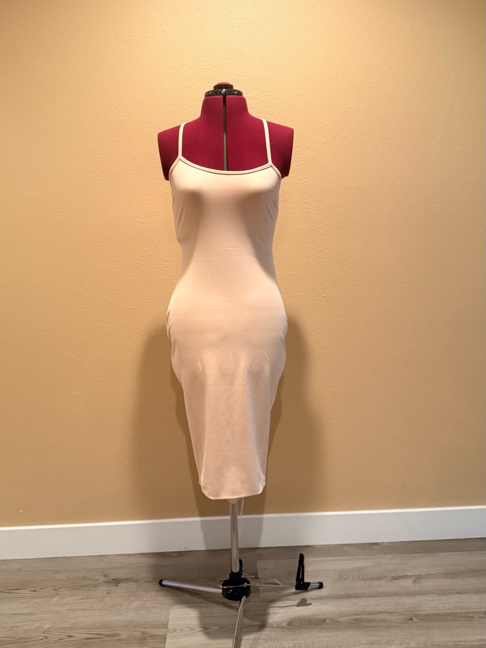 Nude Spaghetti-Strap Midi Slip Dress